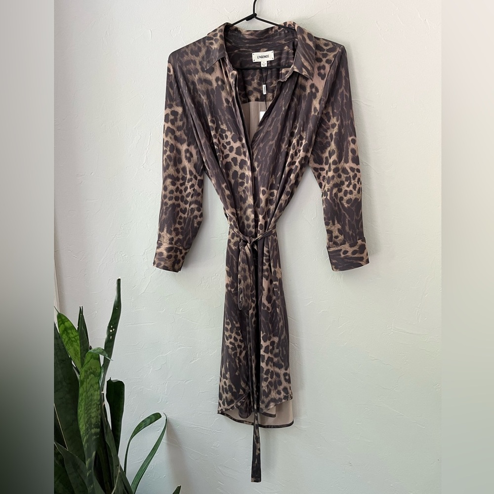 🤎L’AGENCE ADDISON BROWN WILD LEOPARD SHIRT DRESS S